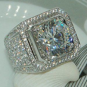 NEW Mens 925 Silver Round Diamond Halo Ring
